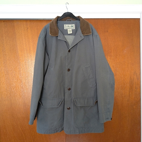 Vintage men's LL Bean grey worker chore jacket button down canvas Large Tall